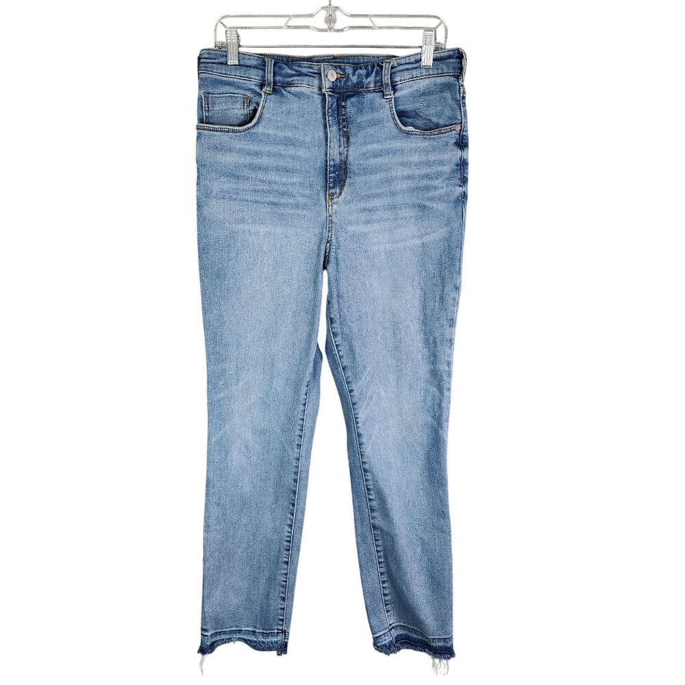 Womens Anthropology Pilcro Denim Blue Jeans Hi Rise Cigarette Raw Hem Size 32